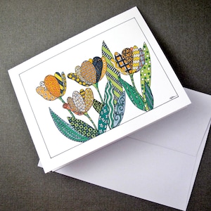 Yellow Tulips Stationery Set - Set of 8 Blank Inside Card Set