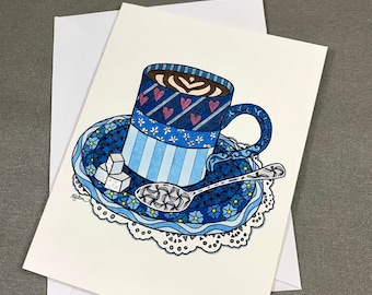 Kaffeetasse Briefpapier Set - Set von 8 leere Innenkarte Set - Kaffeetasse und Untertasse Zucker Würfel & Löffel Notecards