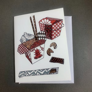 Chinese Takeout Stationery Set - Set of 8 Blank Inside Card Set - Chinese Takeout Cartons Notecards