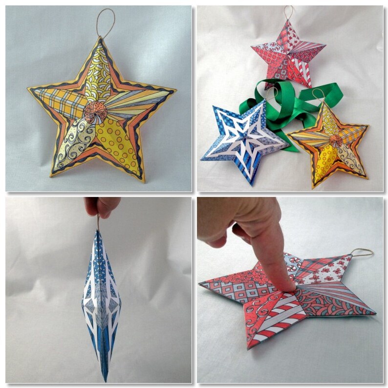 Holiday Ornaments 3D Paper Star Ornaments Zentangle | Etsy