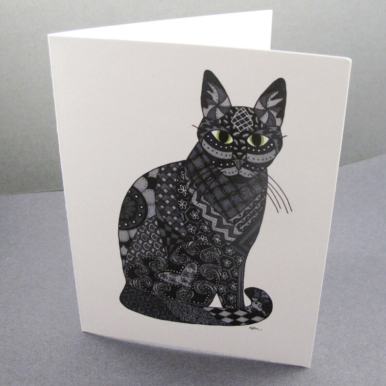 Black Cat Halloween notecards Set of 8 Blank Inside Card Set Black Cat Stationery Set