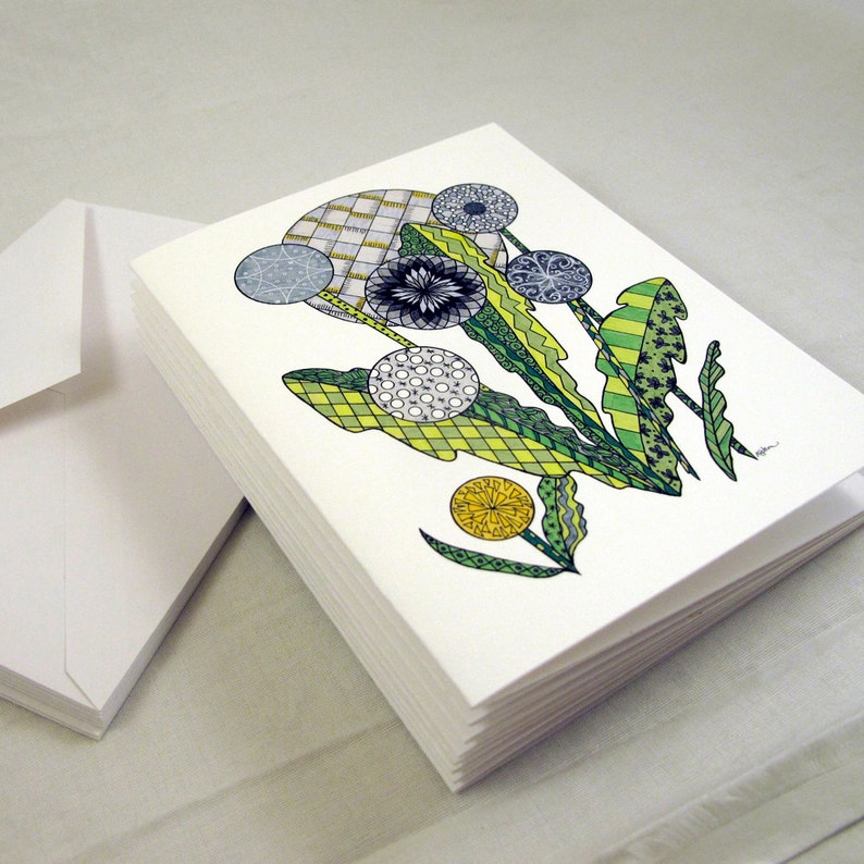 Dandelion Notecards Dandelion Stationery Set Set of 8 Blank Inside Card Set