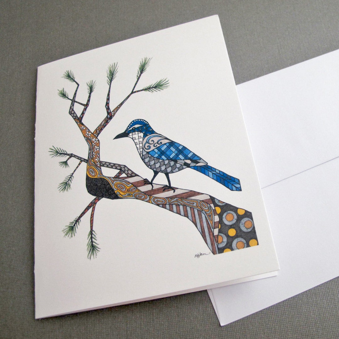 Blue Jay Stationery Set Set of 8 Blank Inside Card Set Winter Blue Jay