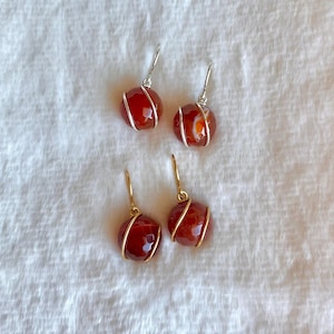 Ochre Agate Earrings – 14mm Handmade Jewelry – Gold or Silver Wire – Warm Elegant Gift – Fall to Winter Earrings