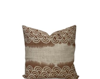 Hemp Hmong Pillow Cover, Tan and Brown,  Modern Farmhouse, Boho