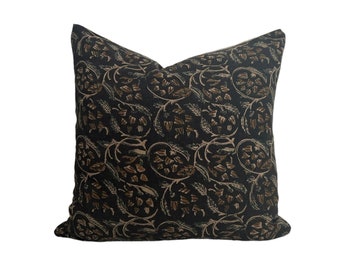 Floral Block Print Pillow Cover, Black, Modern Farmhouse