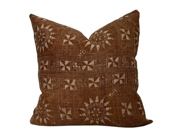 Hmong Pillow Cover, Brown and Tan Pillow, Modern Farmhouse