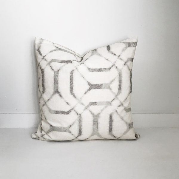 Grey and White Shibori Pillow, Modern Farmhouse, Lumbar, Designer, Boho Pillow