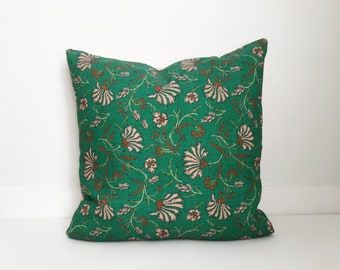 Green Floral Pillow Cover, Designer, Boho Pillow