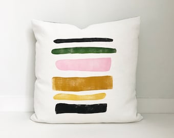 Block Print Pillow, Hand Stamped, Boho Pillow