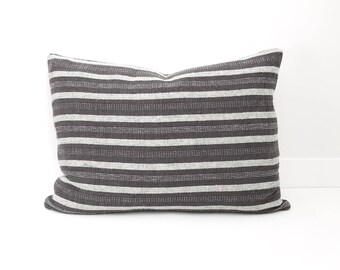 Grey and White Striped Pillow Cover, Lumbar, Boho Pillow