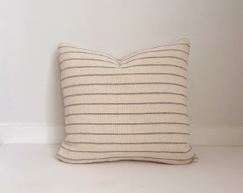 Striped Neutral Pillow, Blue and Cream, Boho Pillow, Modern Farmhouse