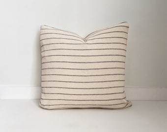 Striped Neutral Pillow, Black and Cream, Boho Pillow, Modern Farmhouse