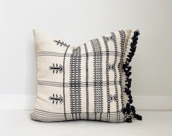 Cotton Indian Pillow Cover, Boho Pillow, Modern Farmhouse, Gray and White