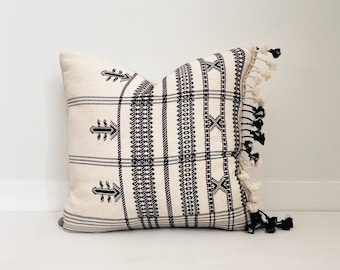 Cotton Indian Pillow Cover, Boho Pillow, Modern Farmhouse, Black and Off White