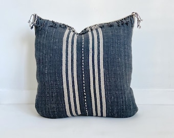 Striped Hmong Pillow Cover with fringe, Cotton, Modern Farmhouse, Boho