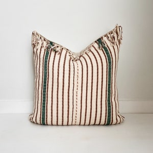 Queen of mountain pink striped Hmong pillow indigo hemp 12 x 20 inches blue
