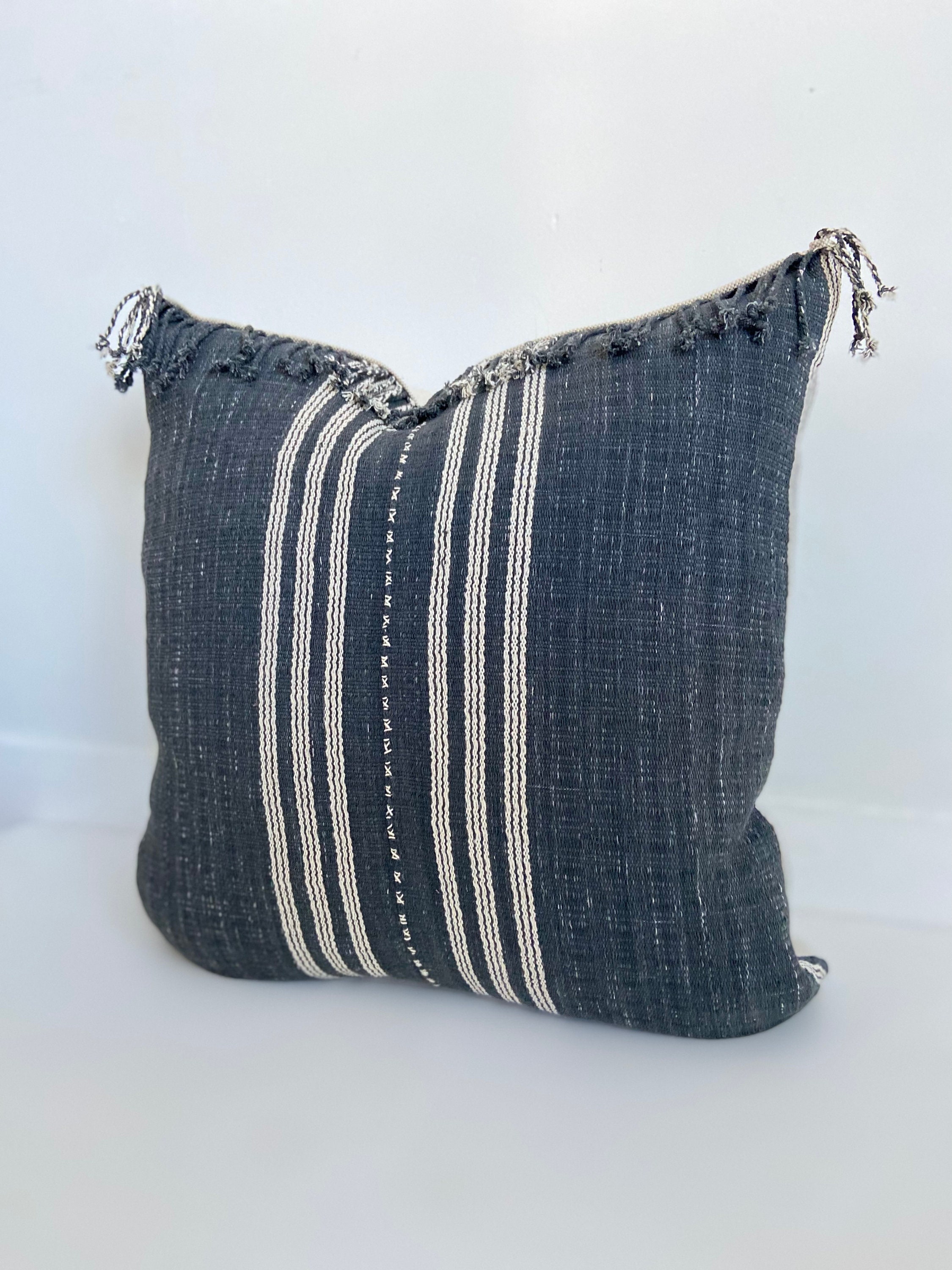 Striped Hmong Pillow Cover With Fringe Cotton Modern Etsy