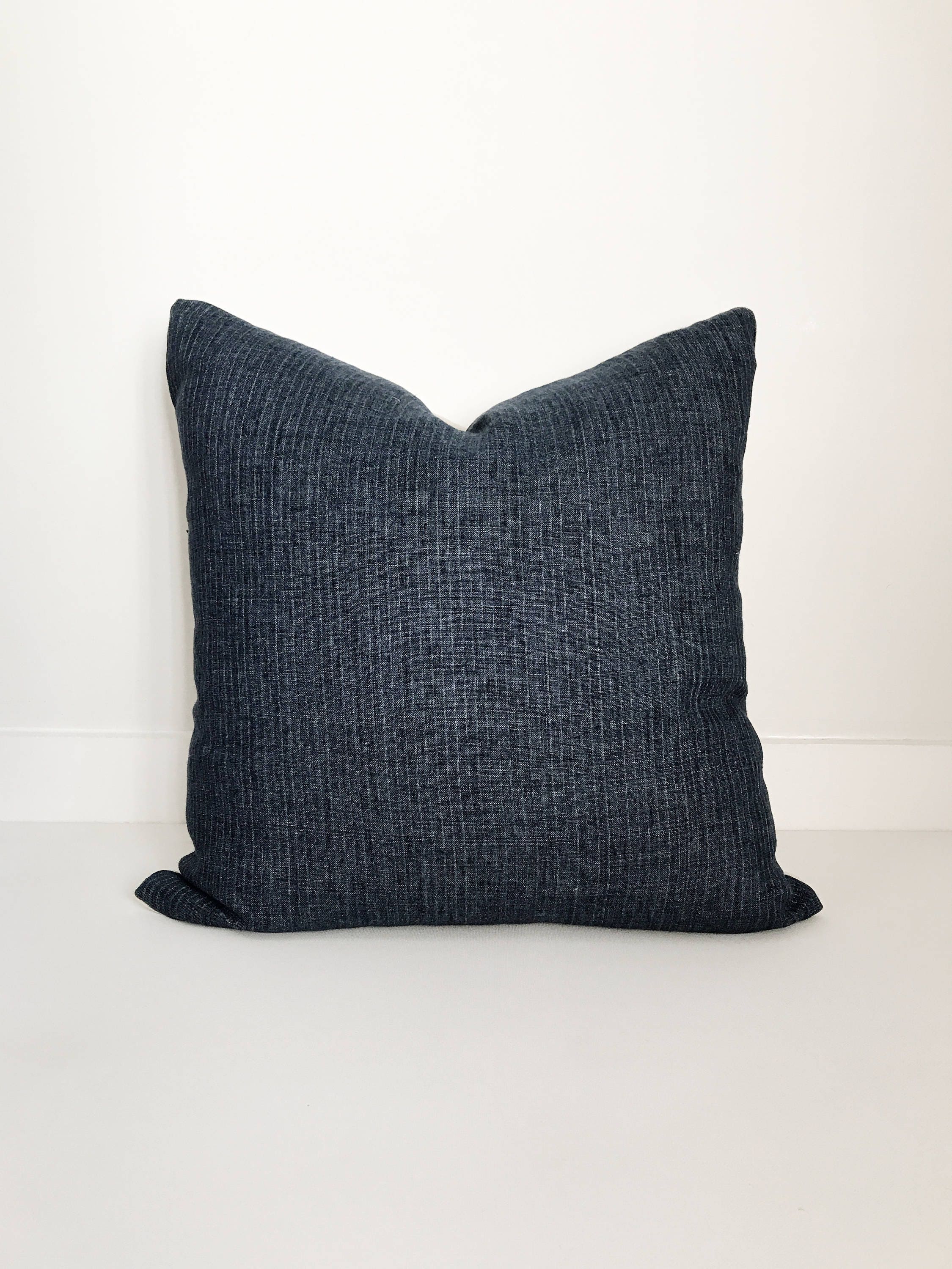 navy linen pillow