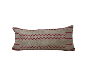 Chinese Embroidered Pillow Cover, Vintage, Lumbar, Silk