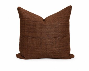 Hmong Pillow Cover, Brown Color, Vintage, Ethnic, Handwoven, Hemp, Brown, Boho Pillow