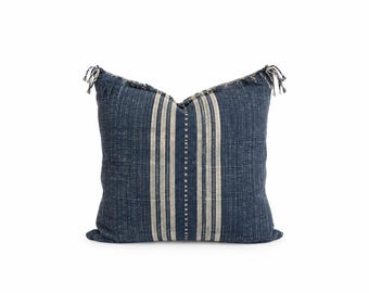 Striped Hmong Pillow Cover with fringe, Cotton, Modern Farmhouse, Boho