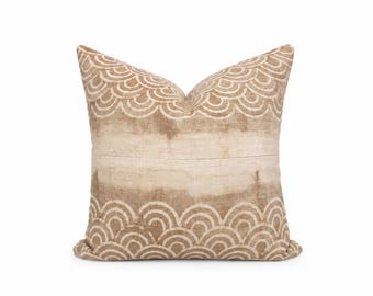 Hemp Hmong Pillow Cover, Tan and Cream, Modern Farmhouse, Boho