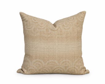 Hemp Hmong Pillow Cover, Faded Tan and Cream, Modern Farmhouse, Boho