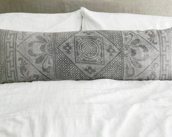 Chinese Batik Pillow Cover, Vintage, Grey