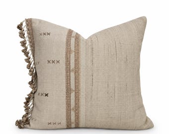 Indian Pillow Cover with Fringe, Modern Farmhouse