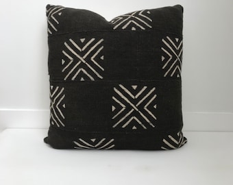 Authentic Mudcloth Pillow Cover, Black and Tan