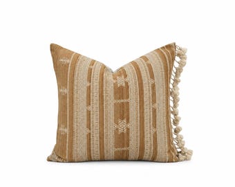 Indian Pillow Cover with Fringe, Modern Farmhouse