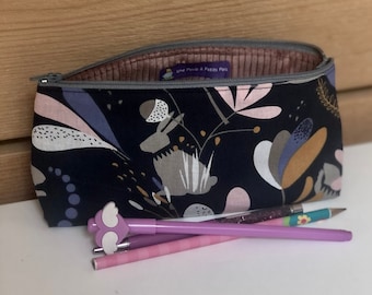 Trousse d'école "lapin bleu" avec prénom en coton doublé étoile pour fille école rentrée des classes prénom brodé