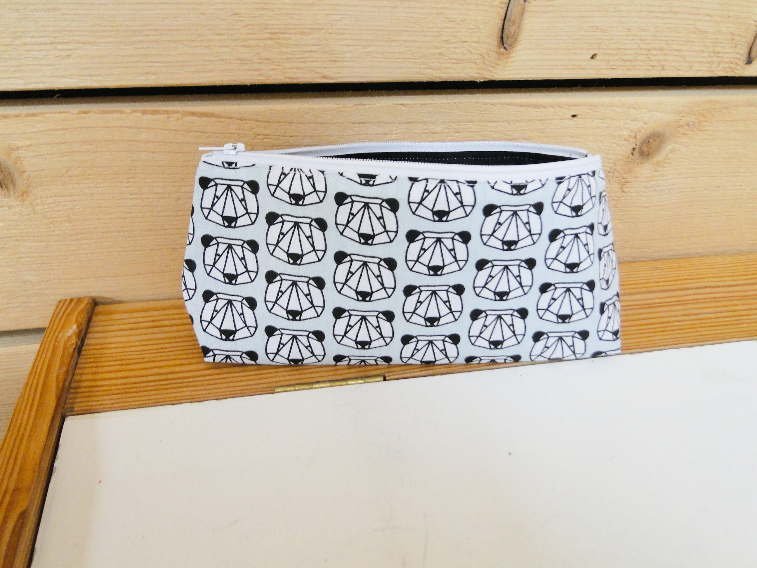 Trousse d'école Panda Origami avec Prénom en Coton Doublé École Rentrée Des Classes Brodé