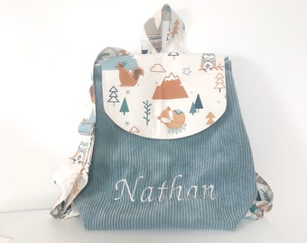 Sac à dos "Little Adventure" velours côtelé école maternelle enfant SUR COMMANDE personnalisable en coton prénom brodé rentrée des classes