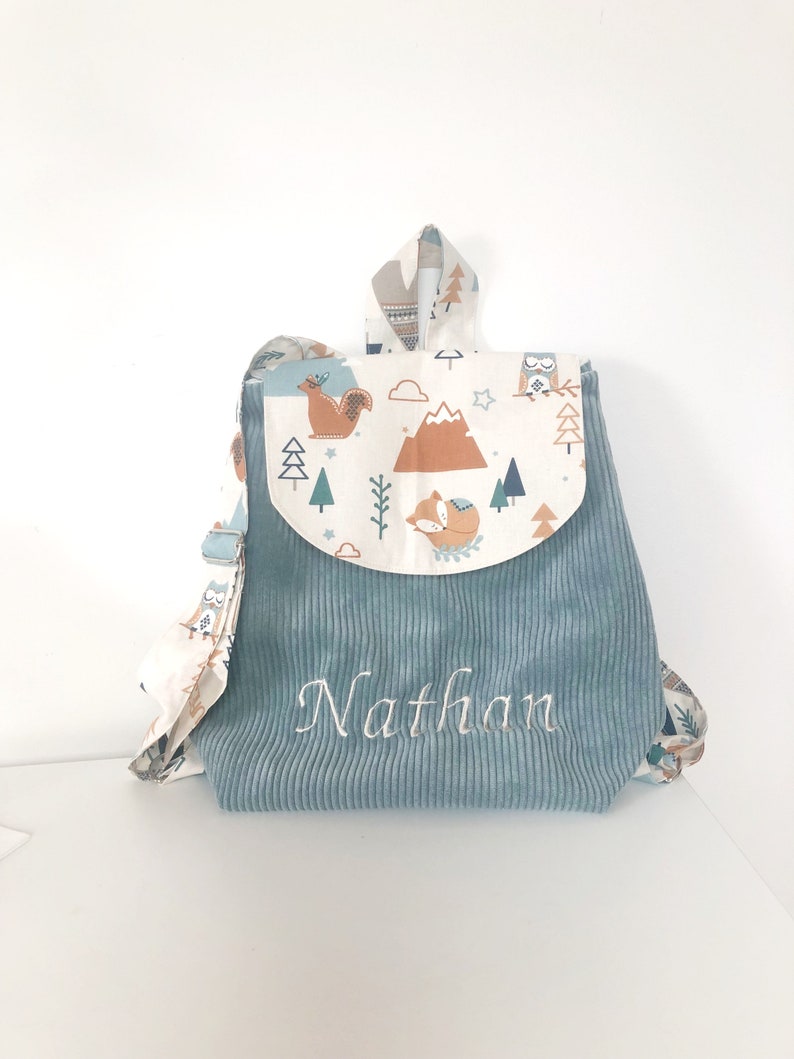 Sac à dos Little Adventure velours côtelé école maternelle enfant SUR COMMANDE personnalisable en coton prénom brodé rentrée des classes image 1