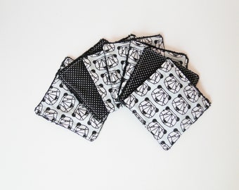 Lingettes lavables semainier "panda orgami" carrées en coton éponge bambou microfibre écologique zéro déchet