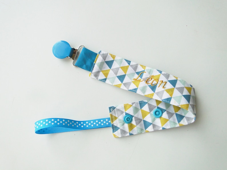 Attache tétine triangles bleus sucette en tissu | Etsy