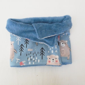 Snood / neck warmers "blue bear" cotton and fleece comforter boy