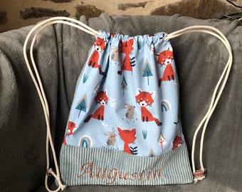 Bag "jungle animals" on order first name school with cotton braces