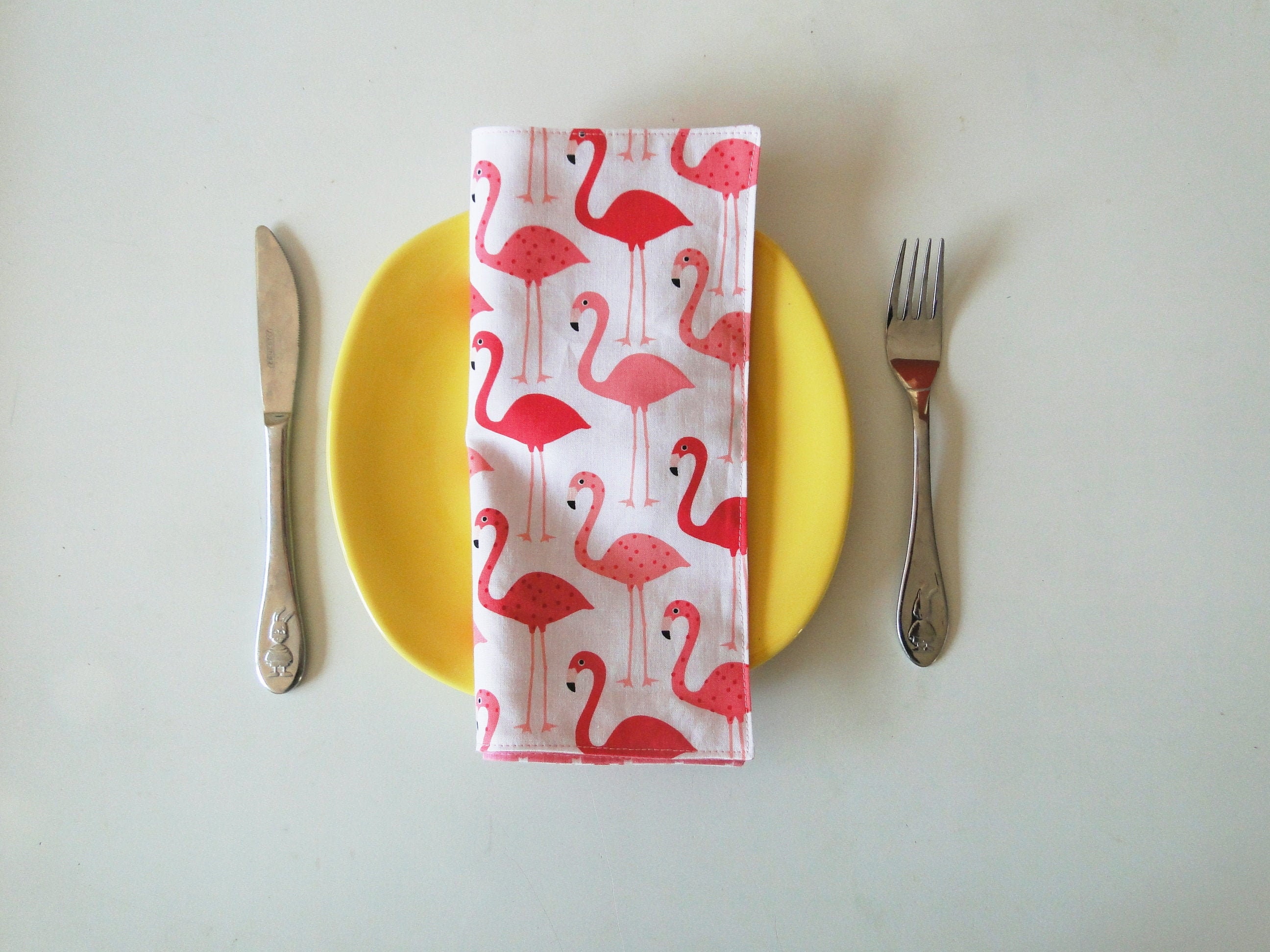 Serviette de Table Flamants Roses sur Commande Enfant Doublé avec Prénom Coton Zéro Déchet Écologiqu