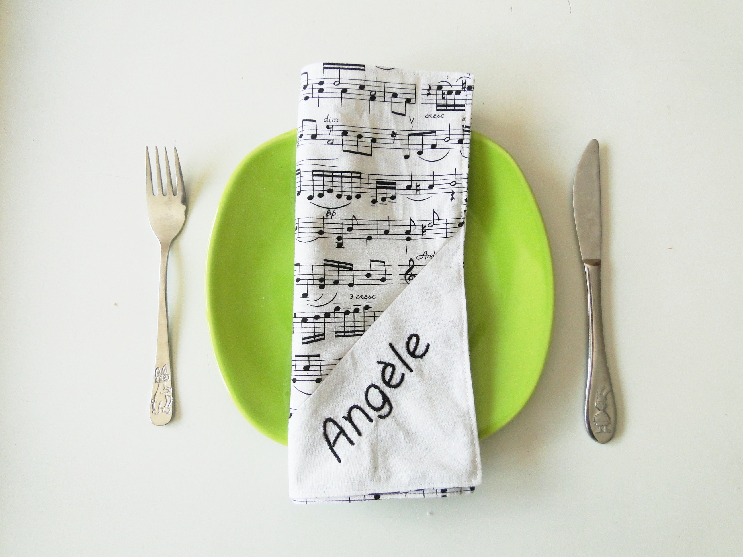 Serviette de Table Notes Musique Enfant Homme Papa Doublé avec Prénom et Message Coton Écologique Zé