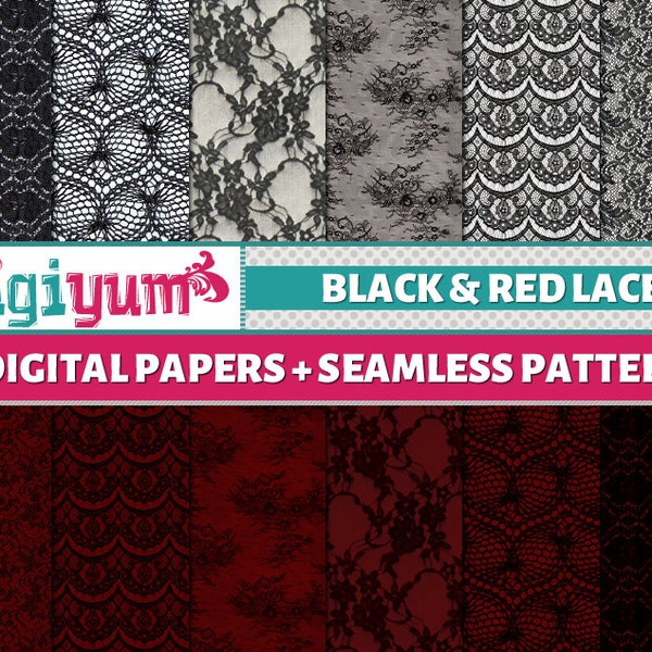 Digital Papers + Seamless Patterns: Halloween Black Lace Background, Lace Texture Website Background Patterns & Black Lace Digital Paper