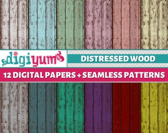 Distressed Wood Digital Papers + Seamless Patterns: Painted Wood Backgrounds Digital Scrapbook Papers for Digital Scrapbooking