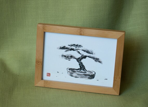 Print Bonsai Drzewa Japoński Rysunek Ink Sumi E