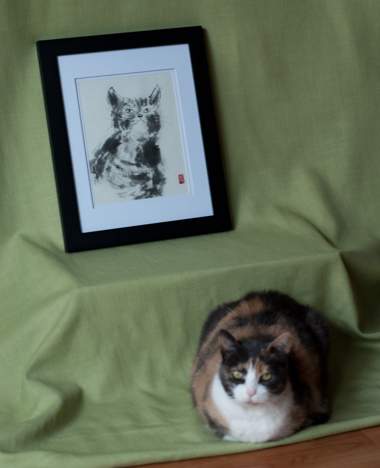 Print cat Wondering Japanese Ink Drawing Etsy