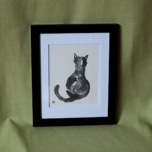 Print: Cat, ignoring you, Japanese ink drawing, Sumi-e image 2