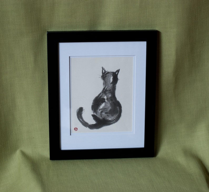 Print: Cat, ignoring you, Japanese ink drawing, Sumi-e image 2
