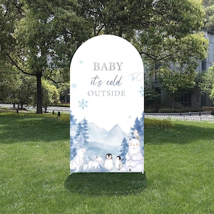 Winter Baby Shower Backdrop: Double-Sided Arch Cover, Custom Name