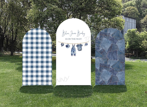 Blue Jean Baby Shower Arch Backdrop Cover: Double-Sided Custom Name